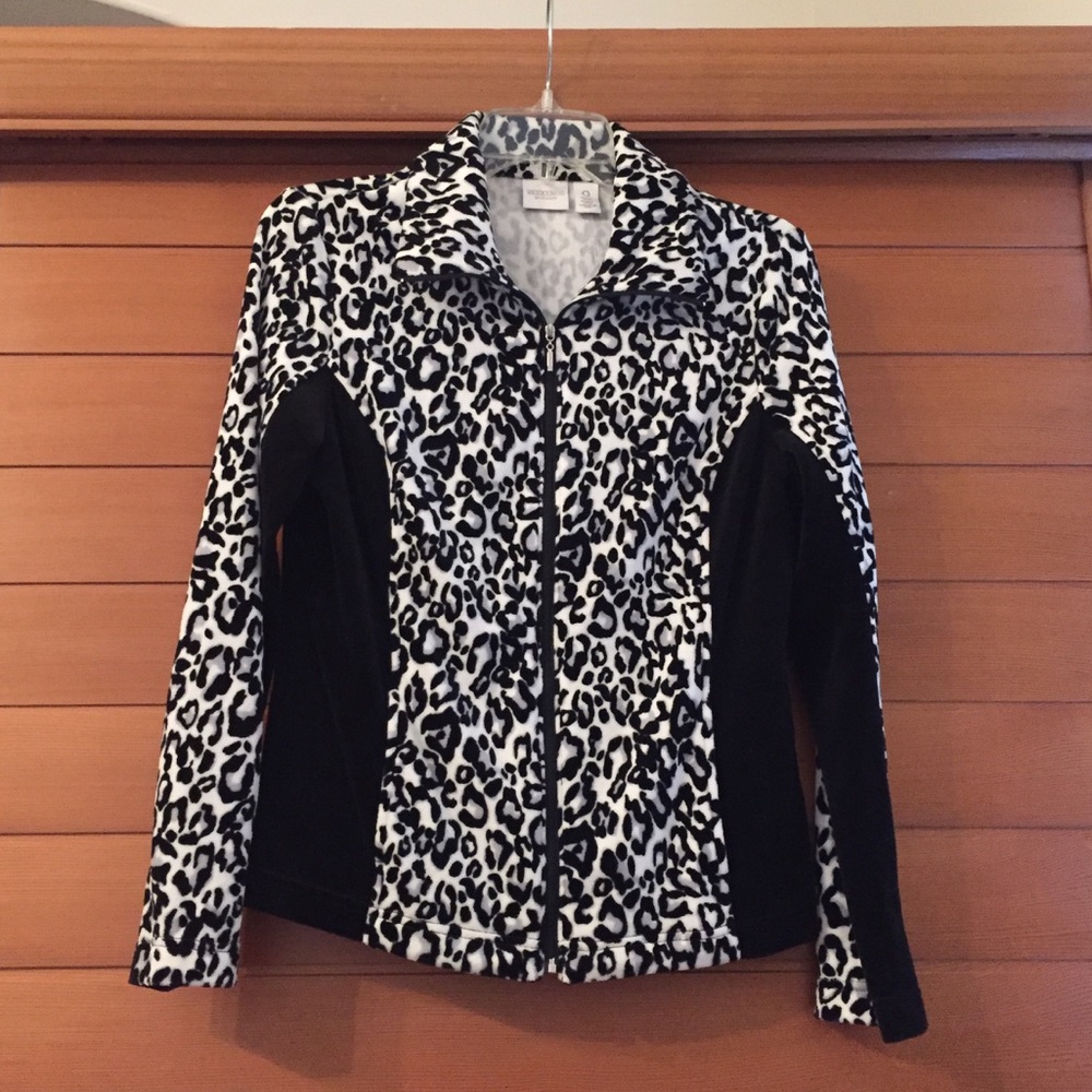 CHiCO’S Weekends Cheetah Print Athleisure Fleece Jacket Women’s 0 (S/4) black